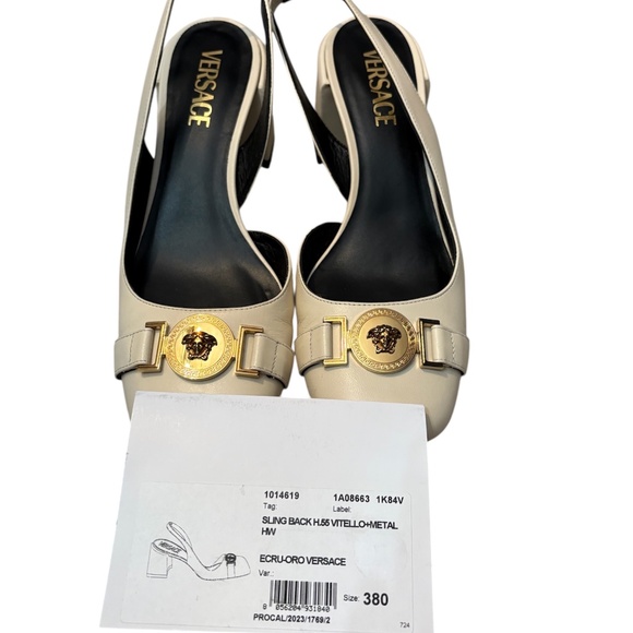 Versace Sling Back Vitello Metal Logo Heel - 38 (US 8) - Picture 5 of 6